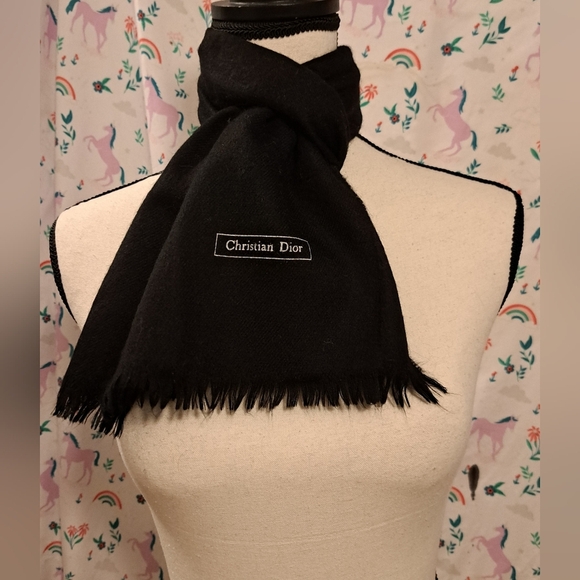 Vintage Christian Dior Black Merino Wool Soft Warm Winter Comfy Cozy Scarf Wrap - Picture 1 of 8